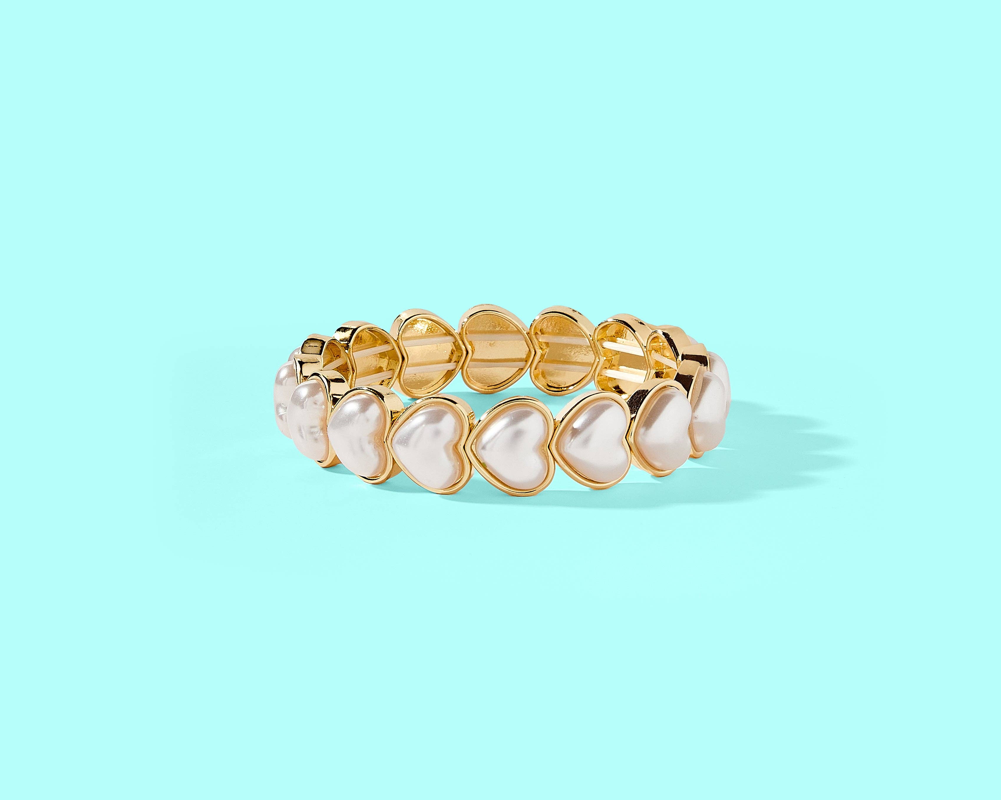 Enamel Stretch Bracelet - Assorted Styles - Love: 14K Gold-Plated w/Pearl Hearts - Amore