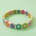 Enamel Stretch Bracelet - Flowers - Florence - Asst Styles: Rainbow