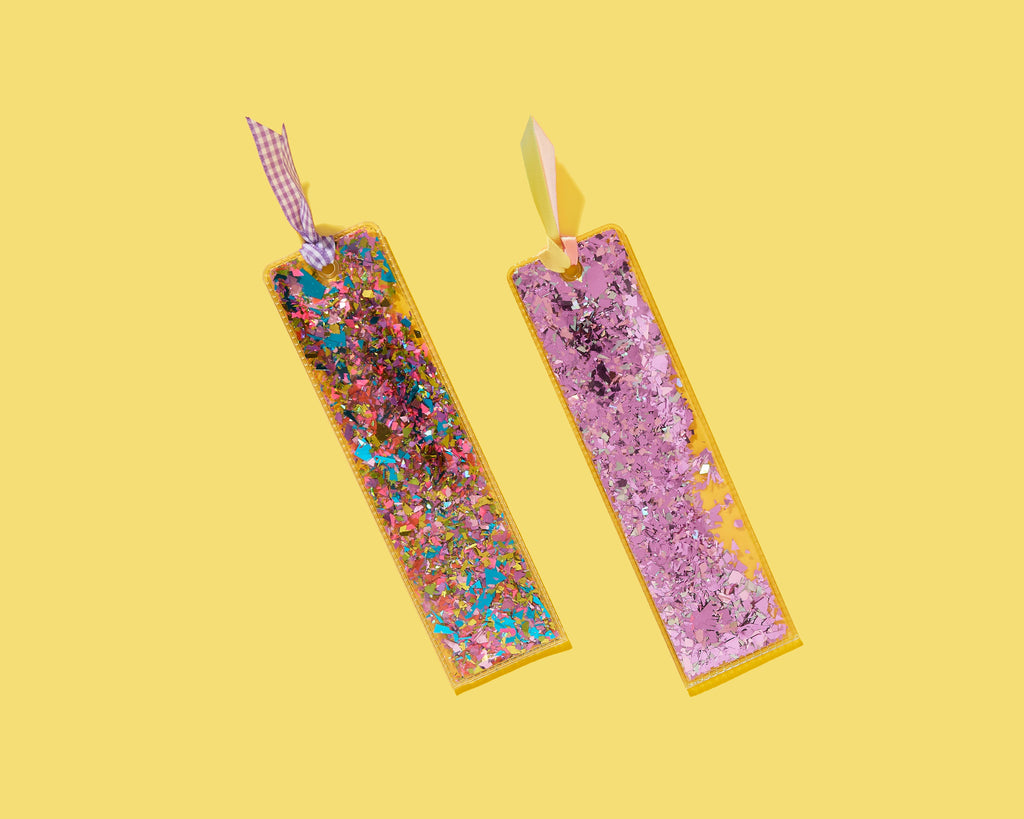Bookmark - Happy Confetti + Purple Gingham Ribbon