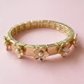Enamel Stretch Bracelet - Flowers - Poppy - Assorted Colors: Gold w/ Gold Flowers