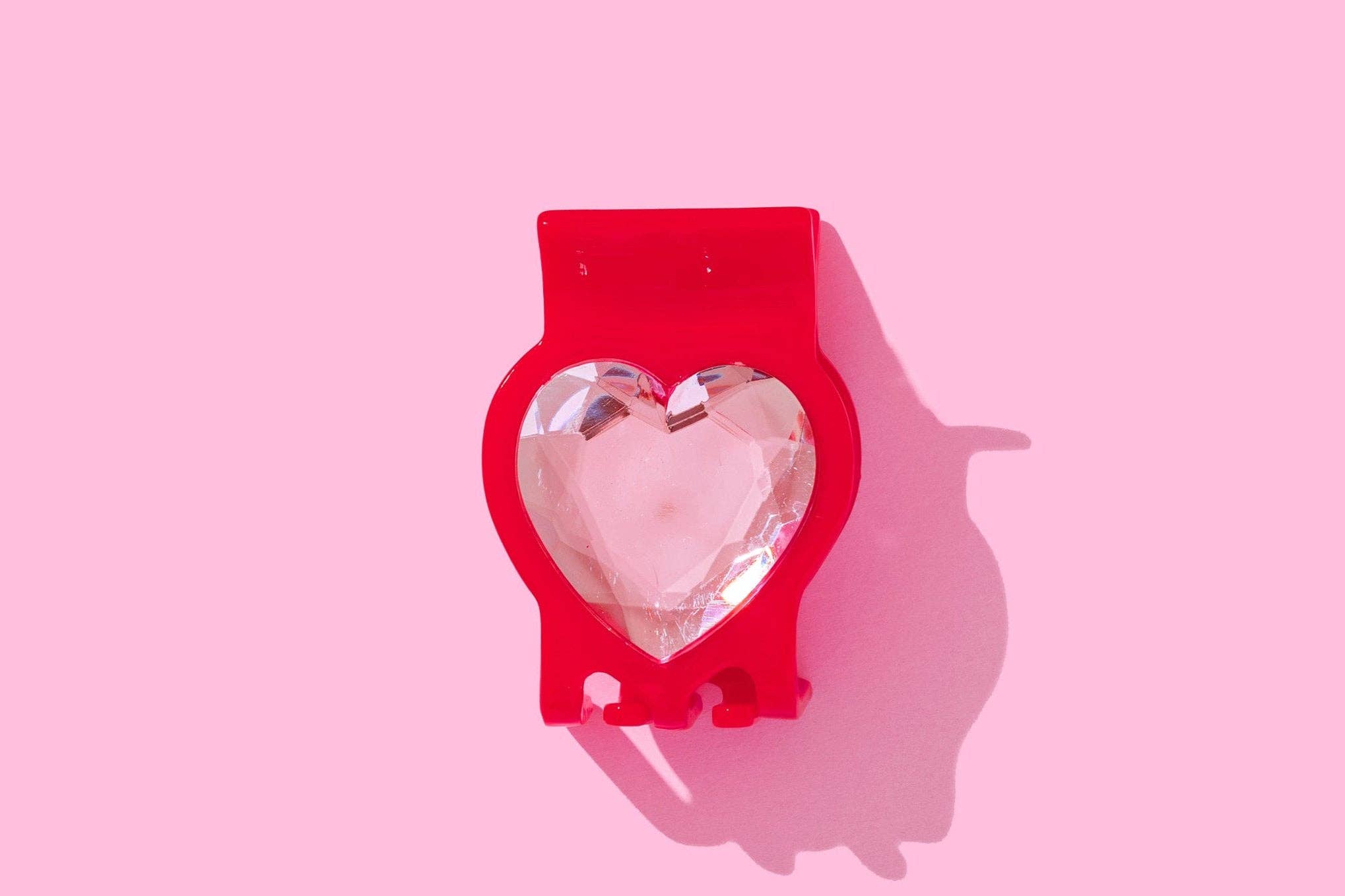 Claw Hair Clip - Small - Red w/ Pink Heart Gemstones