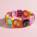 Enamel Stretch Bracelet - Rounded Gems - Elise - Asst Colors: Multi-Colored
