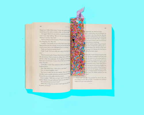 Bookmark - Happy Confetti + Purple Gingham Ribbon