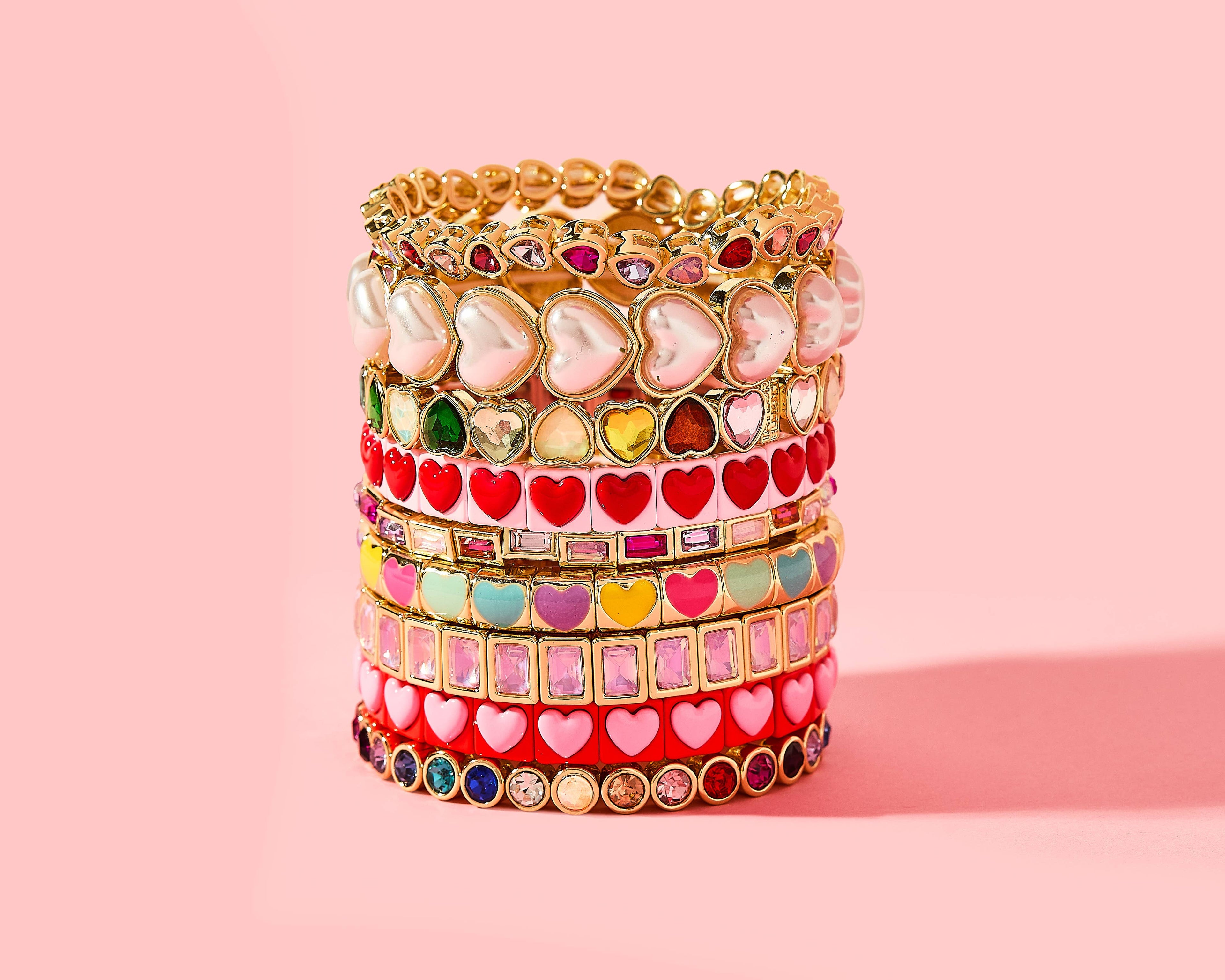 Enamel Stretch Bracelet - Assorted Styles - Love: 14K Gold-Plated w/Pearl Hearts - Amore