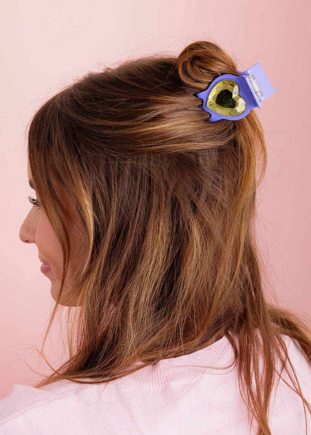 *ON SALE* Claw Hair Clip - Sm - Purple w/ Yellow Heart Stone