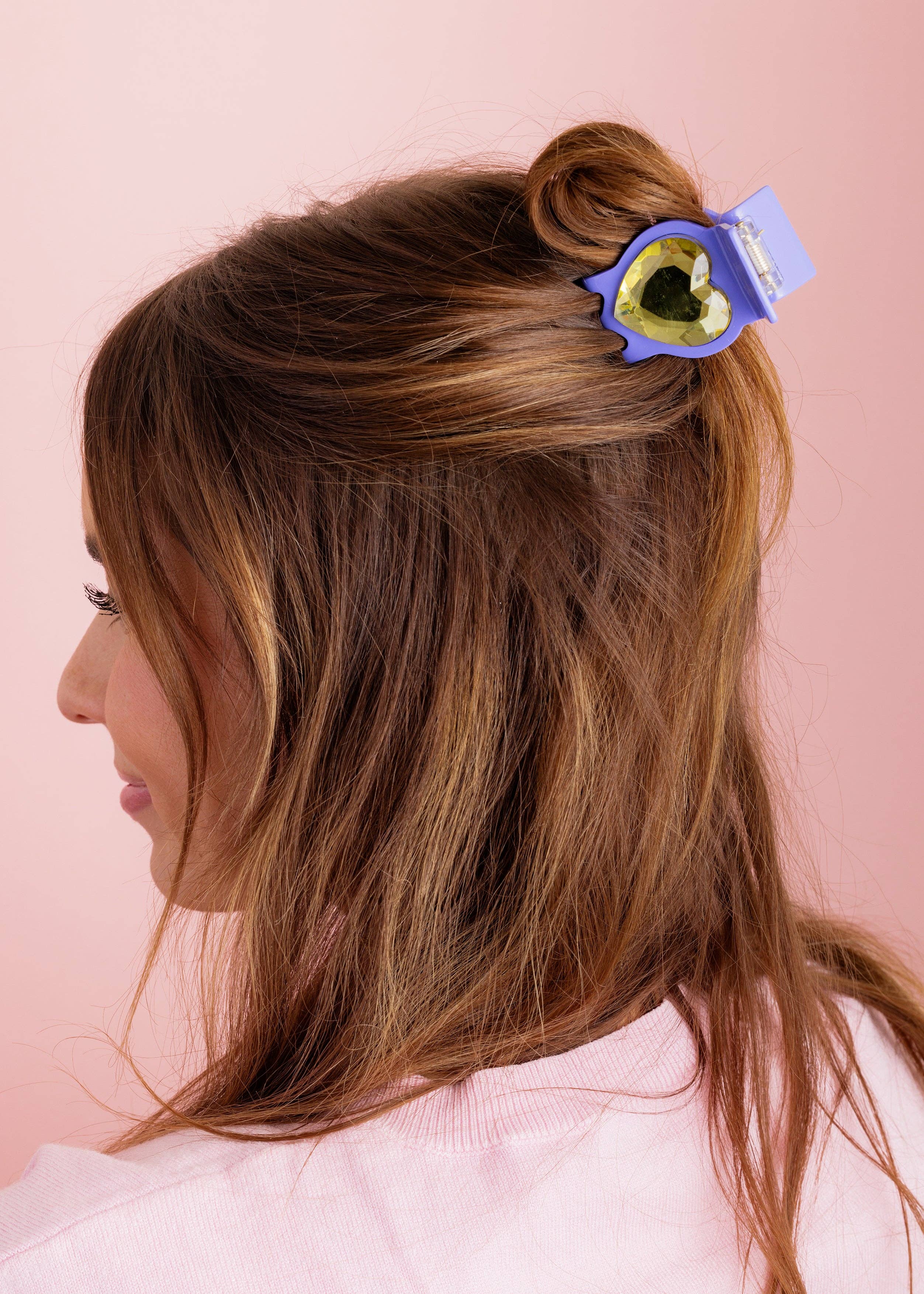 *ON SALE* Claw Hair Clip - Sm - Purple w/ Yellow Heart Stone