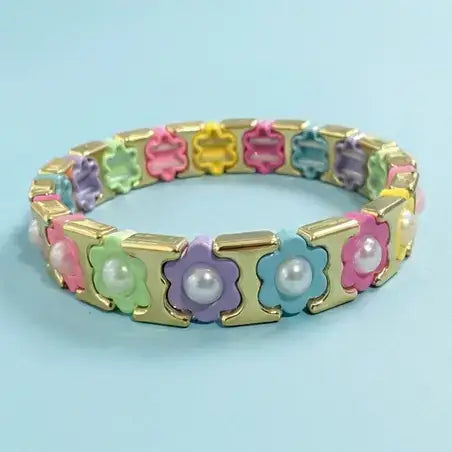 Enamel Stretch Bracelet - Flowers - Florence - Asst Styles: Rainbow