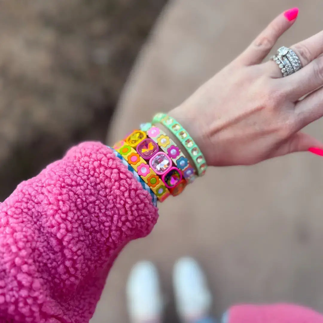 Enamel Stretch Bracelet - Flowers - Florence - Asst Styles: Rainbow